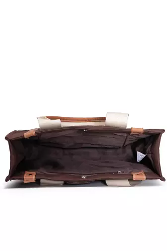 Anekaant sutra soil coffee brown canvas colorblocked handheld bag
