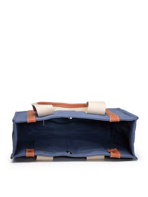 Anekaant sutra soil navy blue canvas colorblocked handheld bag 7