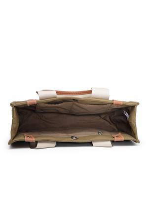 Anekaant sutra soil olive green canvas colorblocked handheld bag 7