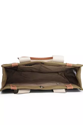 Anekaant sutra soil olive green canvas colorblocked handheld bag