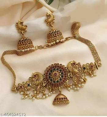Indian bollywood gold plated kundan choker bridal necklace earrings jewelry set 3