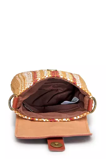 Anekaant earth knots tan jute striped mini sling bag