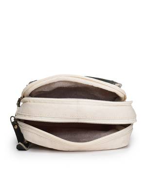 Anekaant timber  &  thread off white cotton solid sling bag 7