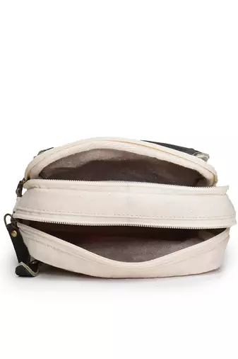 Anekaant timber  &  thread off white cotton solid sling bag