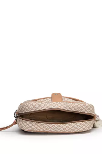 Anekaant earth edit beige jacquard geometric sling bag