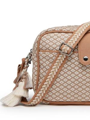 Anekaant earth edit beige jacquard geometric sling bag 8