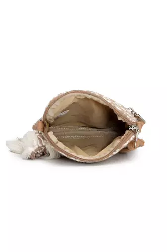 Anekaant earth edit beige jacquard geometric mini sling bag
