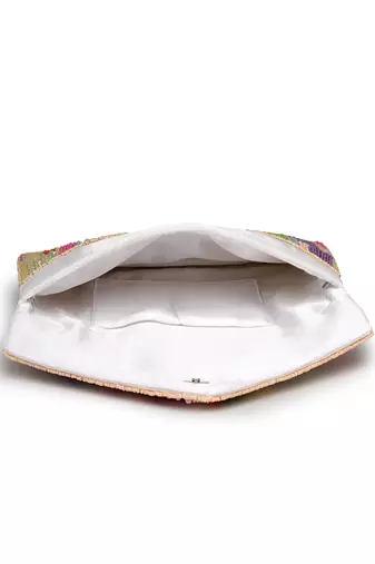 Anekaant mod stitch off white embellished satin sling bag