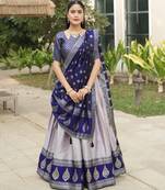 Purple Color Zari Weaving Work Kanchipuram Silk  Pattu Lehenga Choli With Unstitched Blouse