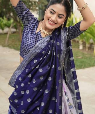 Purple Color Zari Weaving Work Kanchipuram Silk  Pattu Lehenga Choli With Unstitched Blouse 3