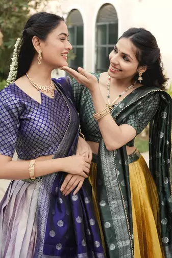 Purple Color Zari Weaving Work Kanchipuram Silk  Pattu Lehenga Choli With Unstitched Blouse