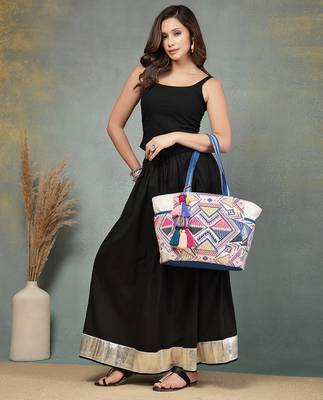 Anekaant kooky off white geometric jacquard embellished tote bag 9