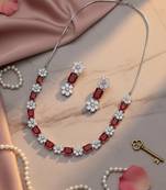Exquisite red flower motif cz sleek necklace set