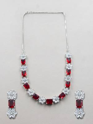 Exquisite red flower motif cz sleek necklace set 3