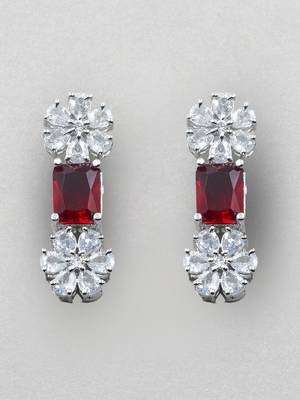 Exquisite red flower motif cz sleek necklace set 4