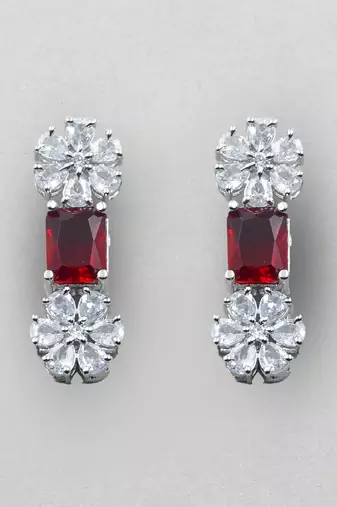 Exquisite red flower motif cz sleek necklace set