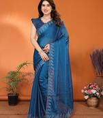 blue elegant embellished jimmy saree with frendi diamond border & blouse piece