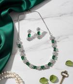 Exquisite green flower motif cz sleek necklace set