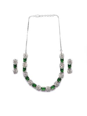 Exquisite green flower motif cz sleek necklace set 2