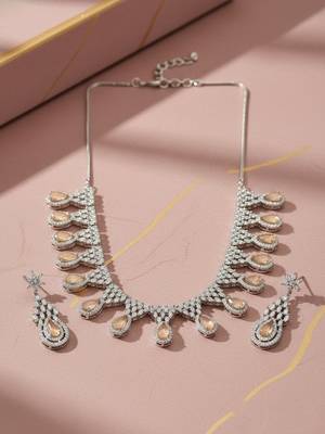 Orange ad-cz tear drop statement necklace set 1