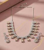 Orange ad-cz tear drop statement necklace set