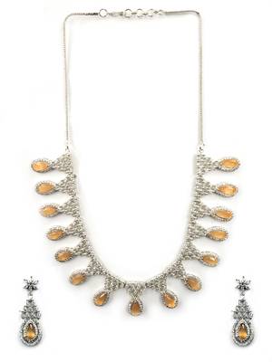 Orange ad-cz tear drop statement necklace set 2