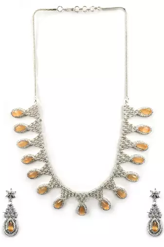 Orange ad-cz tear drop statement necklace set
