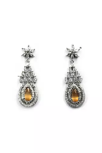 Orange ad-cz tear drop statement necklace set