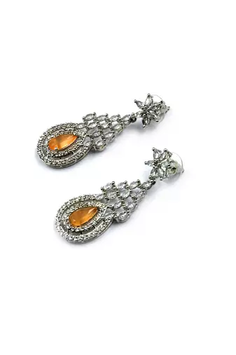 Orange ad-cz tear drop statement necklace set