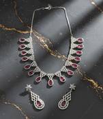 Red ad-cz tear drop statement necklace set