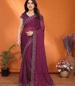 magenta elegant embellished jimmy saree with frendi diamond border & blouse piece