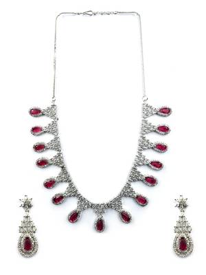 Red ad-cz tear drop statement necklace set 3