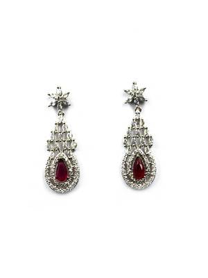 Red ad-cz tear drop statement necklace set 4