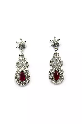 Red ad-cz tear drop statement necklace set