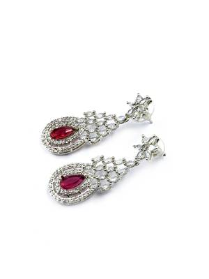 Red ad-cz tear drop statement necklace set 5