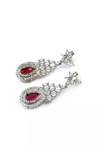 Red ad-cz tear drop statement necklace set