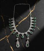 Green ad-cz tear drop statement necklace set
