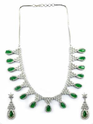 Green ad-cz tear drop statement necklace set 2