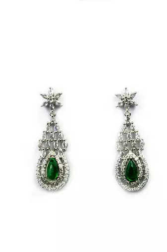 Green ad-cz tear drop statement necklace set
