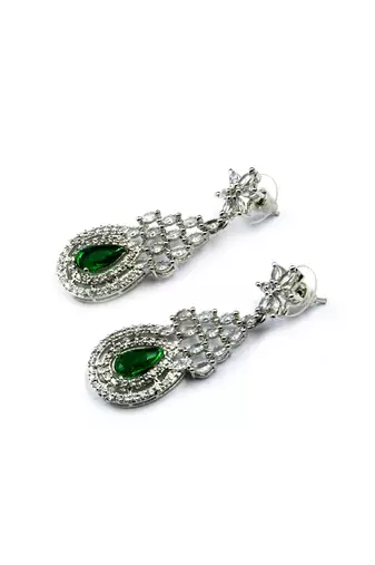 Green ad-cz tear drop statement necklace set