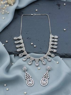 Grey ad-cz tear drop statement necklace set 1