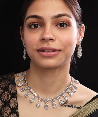 Grey ad-cz tear drop statement necklace set 2