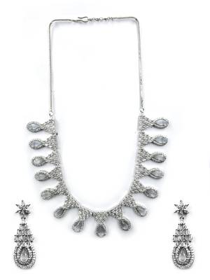 Grey ad-cz tear drop statement necklace set 3