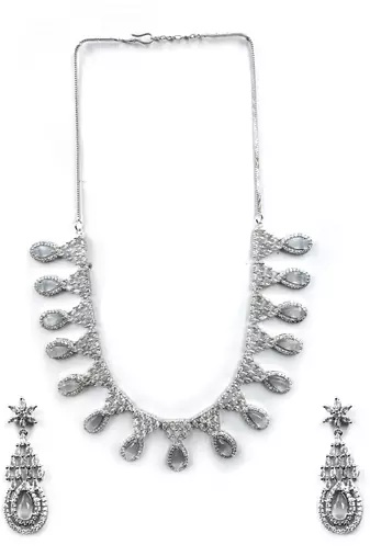 Grey ad-cz tear drop statement necklace set