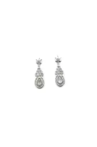 Grey ad-cz tear drop statement necklace set
