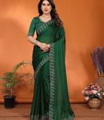 green elegant embellished jimmy saree with frendi diamond border & blouse piece