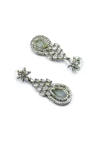 Grey ad-cz tear drop statement necklace set