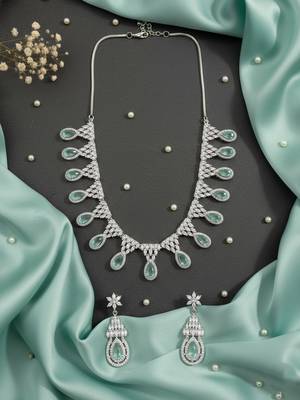 Mint ad-cz tear drop statement necklace set 1