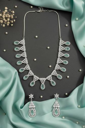 Mint ad-cz tear drop statement necklace set