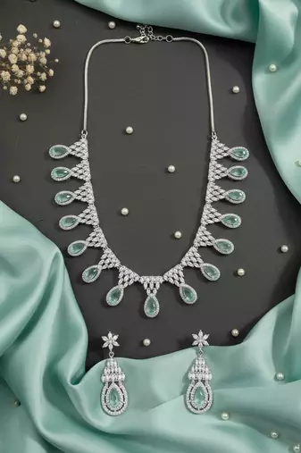 Mint ad-cz tear drop statement necklace set